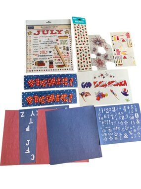 July & Patriotic Themed Sticker & Rub-On Set For Scrapbooking